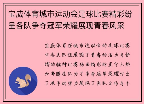 宝威体育城市运动会足球比赛精彩纷呈各队争夺冠军荣耀展现青春风采