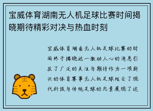 宝威体育湖南无人机足球比赛时间揭晓期待精彩对决与热血时刻